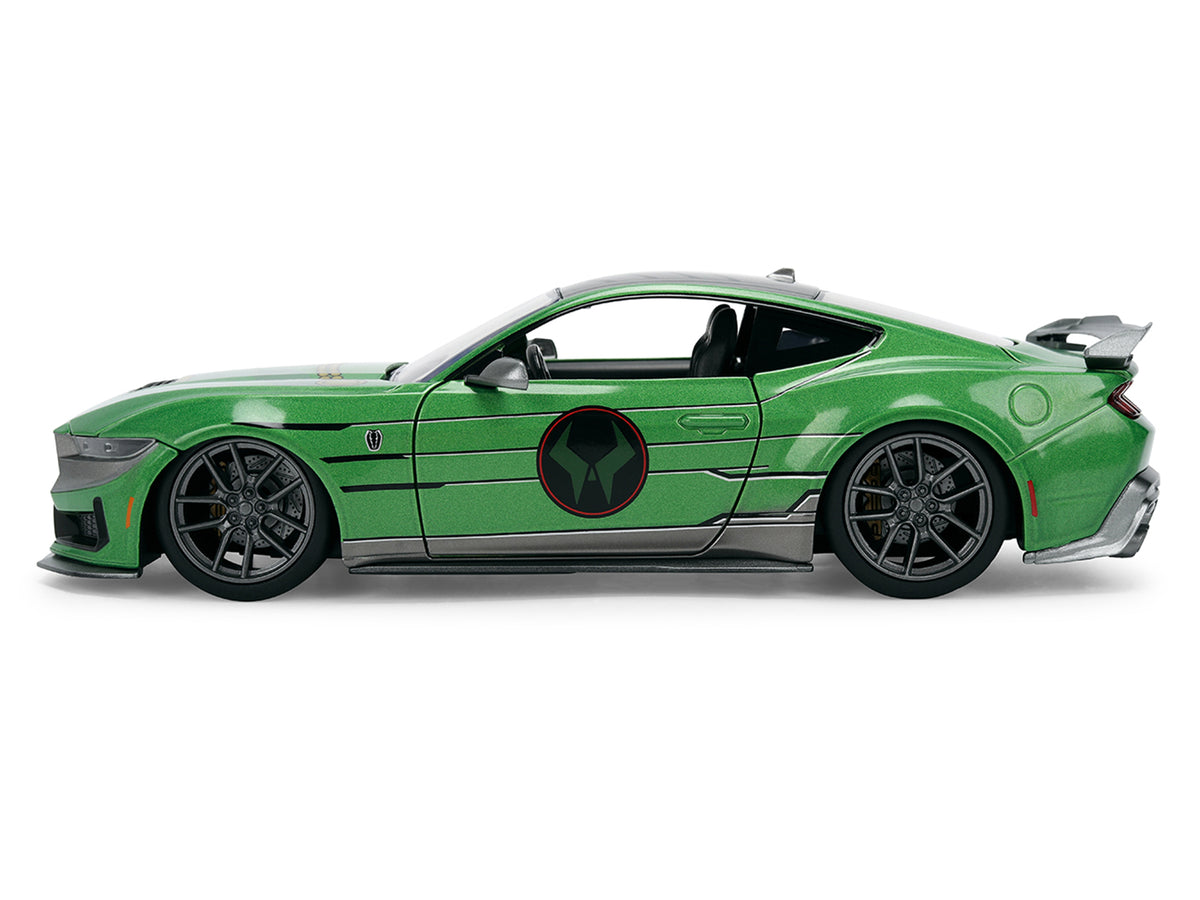 2024 Ford Mustang Dark Horse Green Metallic with Gray Top and Graphic with Doctor Doom Diecast Figure "Marvel's Doctor Doom" Character "Hollywood Rides" Series 1/24 Diecast Model Car