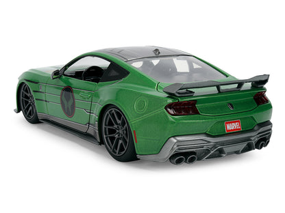 2024 Ford Mustang Dark Horse Green Metallic with Gray Top and Graphic with Doctor Doom Diecast Figure "Marvel's Doctor Doom" Character "Hollywood Rides" Series 1/24 Diecast Model Car