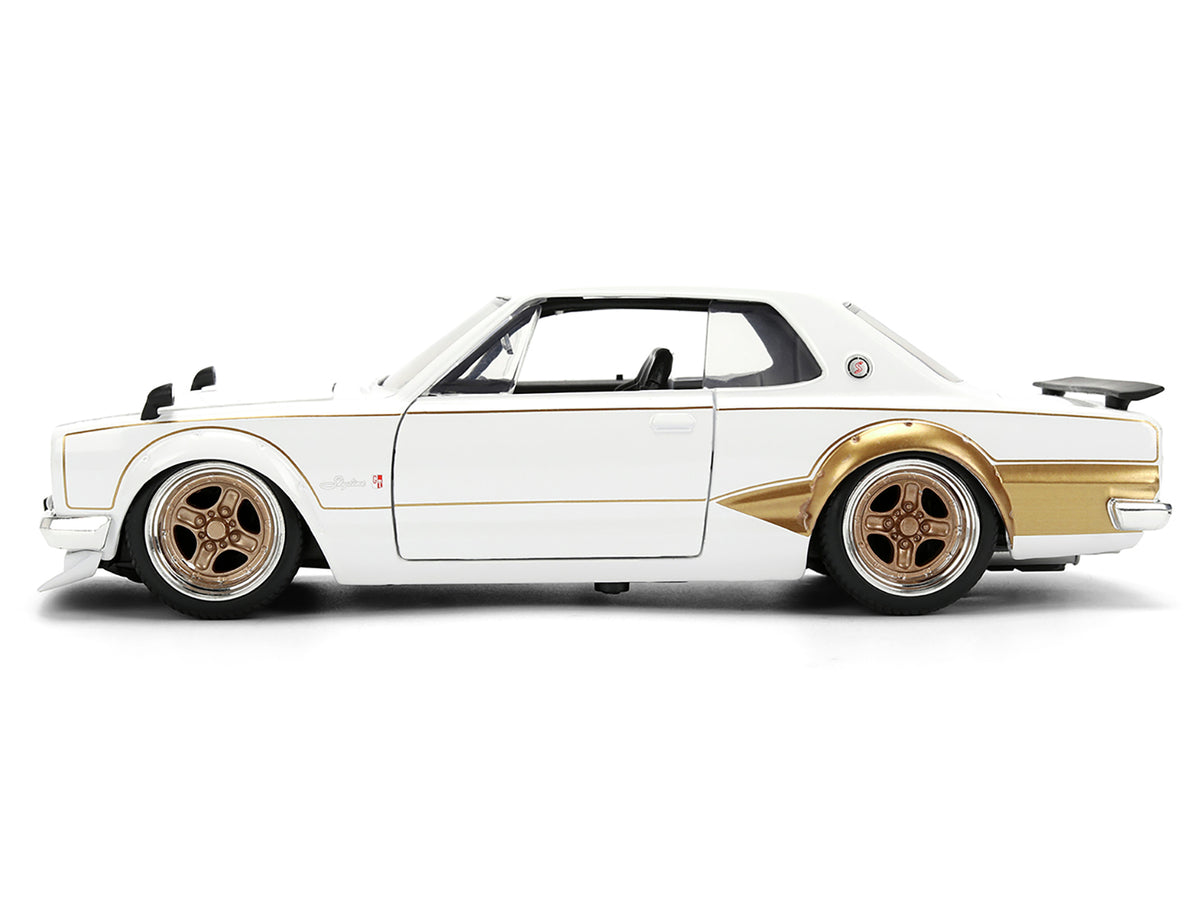 1971 Nissan Skyline 2000GT-R RHD (Right Hand Drive) White with Gold Graphics "JDM Tuners" Series 1/24 Diecast Model Car