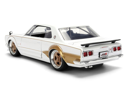 1971 Nissan Skyline 2000GT-R RHD (Right Hand Drive) White with Gold Graphics "JDM Tuners" Series 1/24 Diecast Model Car