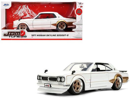 1971 Nissan Skyline 2000GT-R RHD (Right Hand Drive) White with Gold Graphics "JDM Tuners" Series 1/24 Diecast Model Car