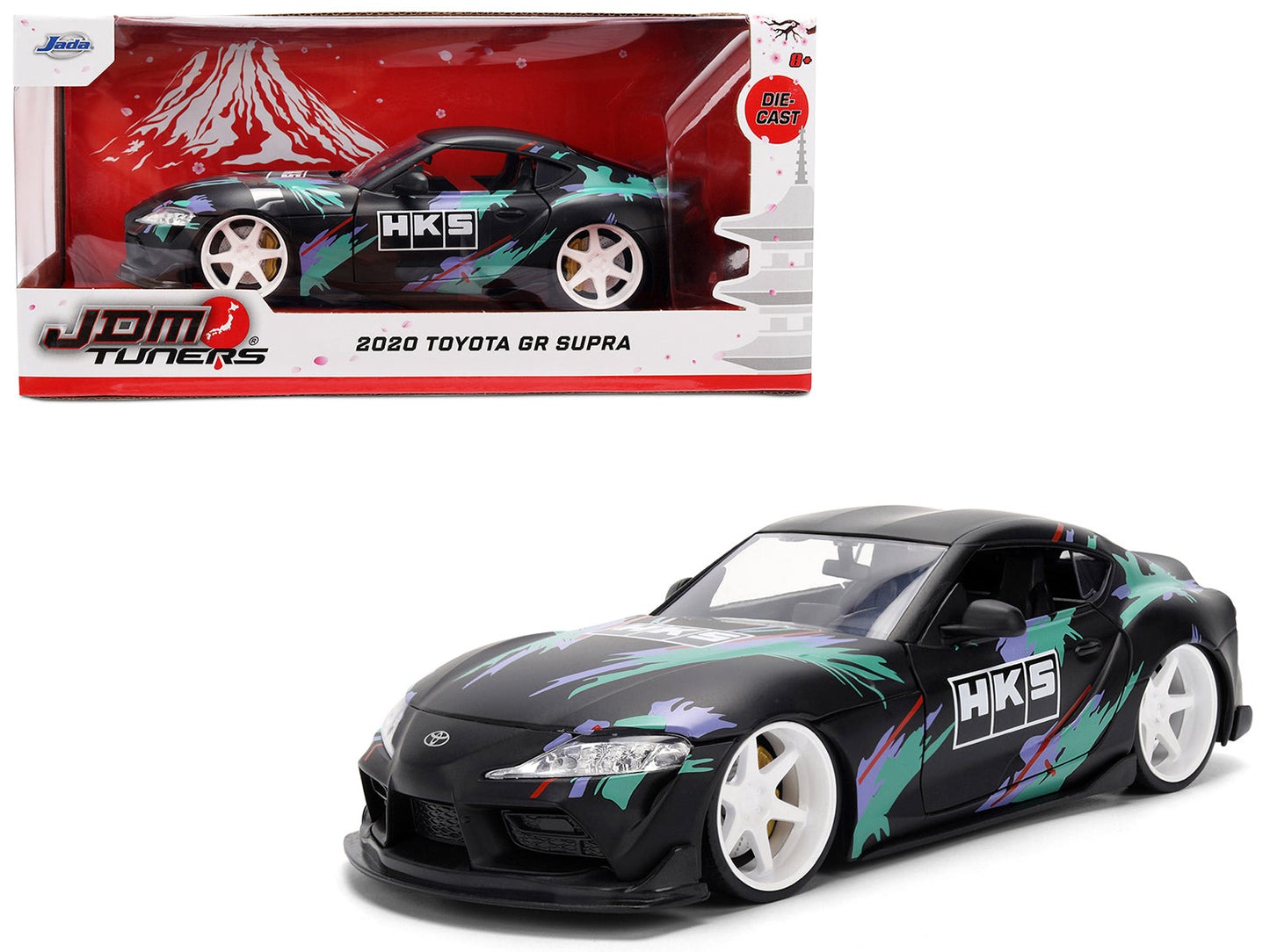 2020 Toyota GR Supra "HKS" Matt Black with Graphics "JDM Tuners" Series 1/24 Diecast Model Car
