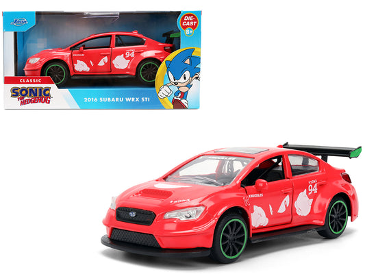 2016 Subaru WRX STI Red with "Knuckles" Graphics "Sonic the Hedgehog" (1991) Video Game "Hollywood Rides" Series 1/32 Diecast Model Car