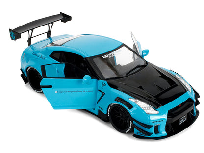 Nissan GT-R (R35) Liberty Walk Body Kit 2.0 RHD (Right Hand Drive) Blue with Black Hood "Pink Slips" Series 1/18 Diecast Model Car