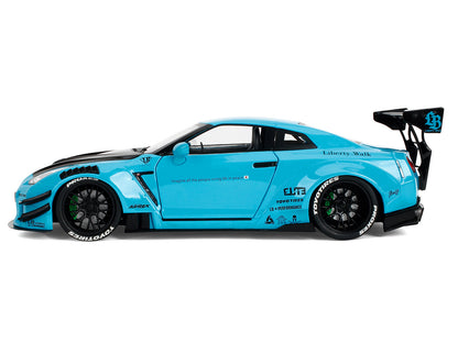 Nissan GT-R (R35) Liberty Walk Body Kit 2.0 RHD (Right Hand Drive) Blue with Black Hood "Pink Slips" Series 1/18 Diecast Model Car