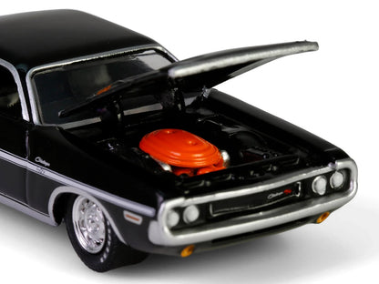 1970 Dodge Challenger R/T 440 Black with White Stripes "Barrett-Jackson" Series 15 1/64 Diecast Model Car