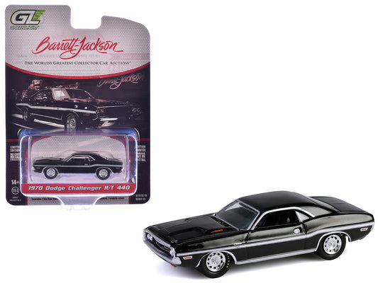 1970 Dodge Challenger R/T 440 Black with White Stripes "Barrett-Jackson" Series 15 1/64 Diecast Model Car