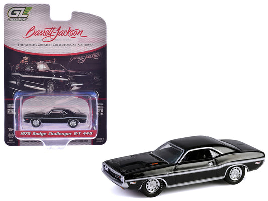1970 Dodge Challenger R/T 440 Black with White Stripes "Barrett-Jackson" Series 15 1/64 Diecast Model Car