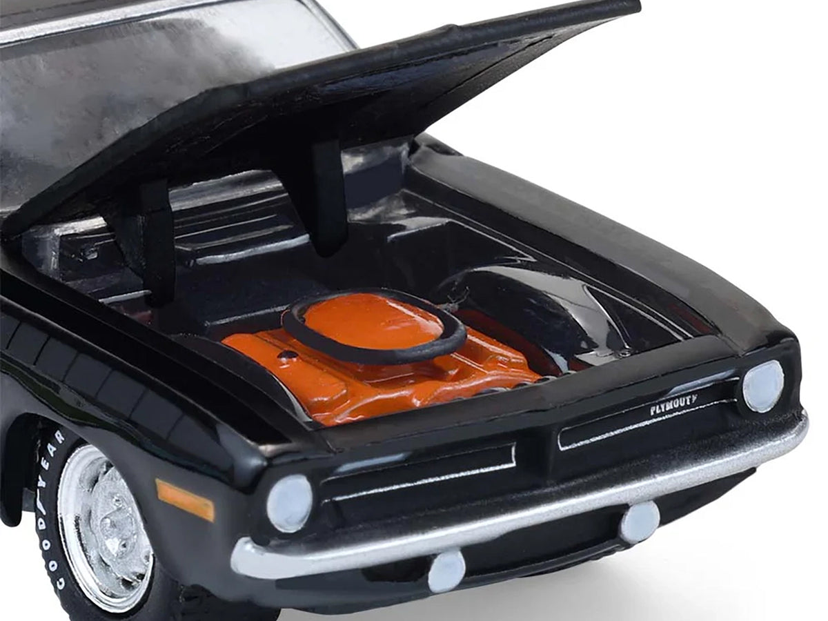 1970 Plymouth 'Cuda AAR Black with Gray Stripes "Barrett-Jackson" Series 16 1/64 Diecast Model Car