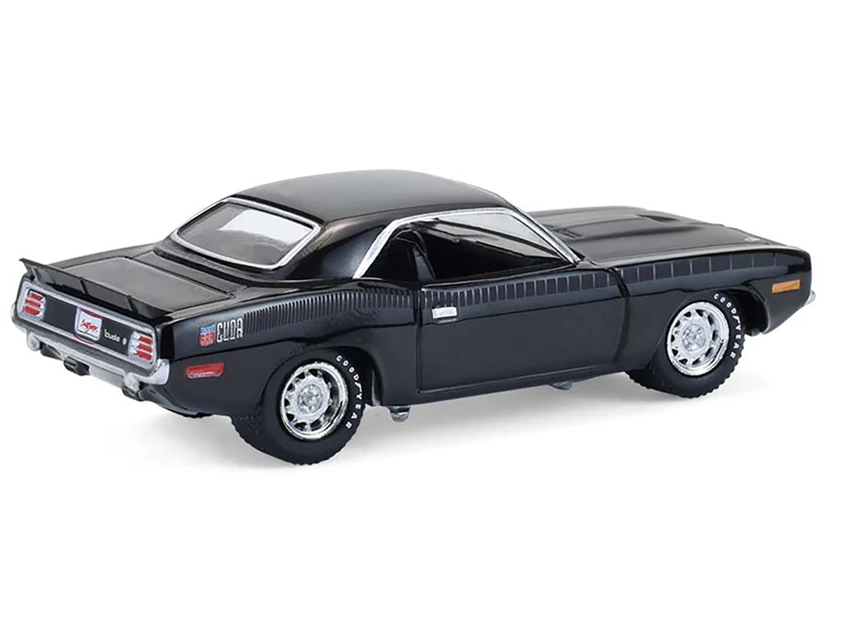 1970 Plymouth 'Cuda AAR Black with Gray Stripes "Barrett-Jackson" Series 16 1/64 Diecast Model Car