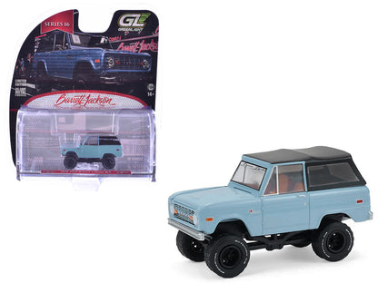 1972 Ford Bronco Custom SUV Light Blue with Black Top "Barrett-Jackson" Series 16 1/64 Diecast Model Car