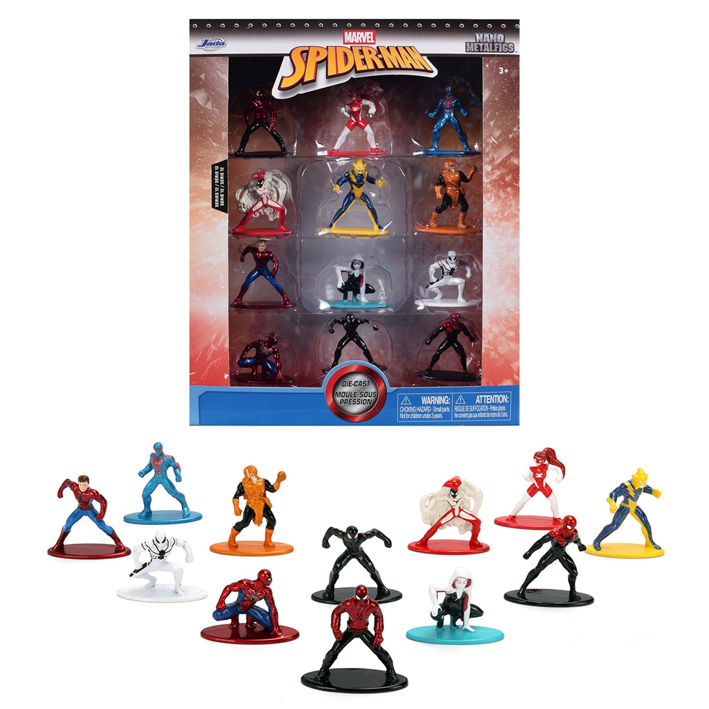 Set of 12 Diecast Figures "Spider-Man" Franchise "Nano Metalfigs" Series Diecast Models
