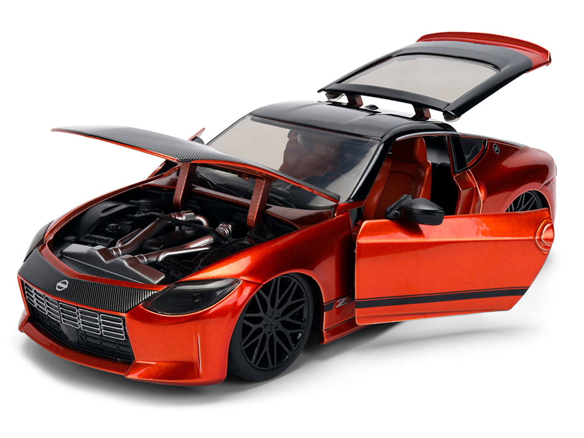 2023 Nissan Z Orange Metallic with Carbon Hood and Black Top "JDM Tuners" Series 1/24 Diecast Model Car