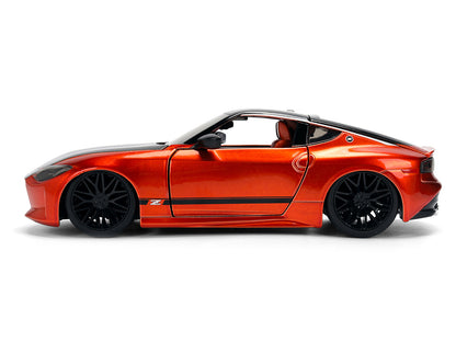 2023 Nissan Z Orange Metallic with Carbon Hood and Black Top "JDM Tuners" Series 1/24 Diecast Model Car