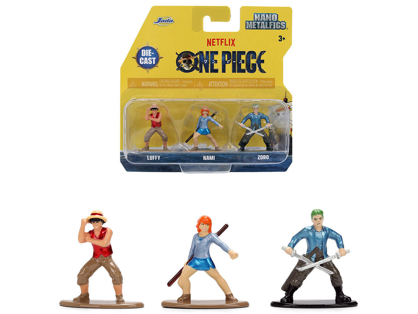 Set of 3 Diecast Figures "One Piece" (2023-Current) TV Series "Nano Metalfigs" Series Diecast Models