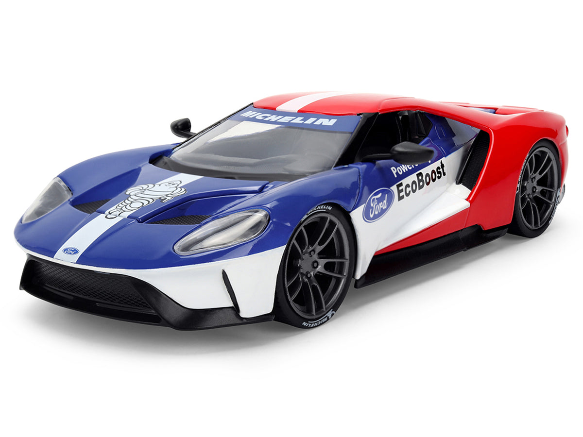 2017 Ford GT Blue and Red with White Stripes with Michelin Man Diecast Figure "Michelin Tires" "Hollywood Rides" Series 1/24 Diecast Model Car