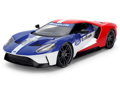2017 Ford GT Blue and Red with White Stripes with Michelin Man Diecast Figure "Michelin Tires" "Hollywood Rides" Series 1/24 Diecast Model Car