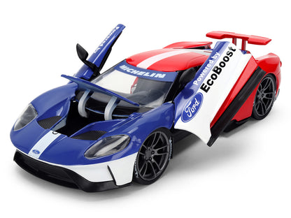 2017 Ford GT Blue and Red with White Stripes with Michelin Man Diecast Figure "Michelin Tires" "Hollywood Rides" Series 1/24 Diecast Model Car