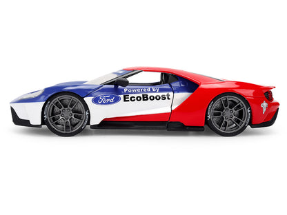 2017 Ford GT Blue and Red with White Stripes with Michelin Man Diecast Figure "Michelin Tires" "Hollywood Rides" Series 1/24 Diecast Model Car