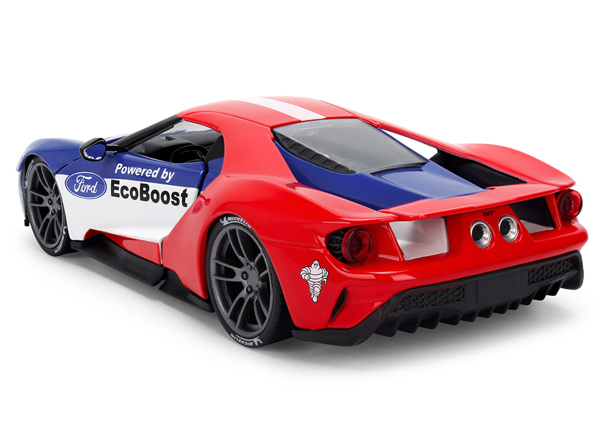 2017 Ford GT Blue and Red with White Stripes with Michelin Man Diecast Figure "Michelin Tires" "Hollywood Rides" Series 1/24 Diecast Model Car