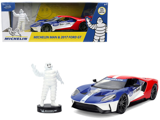 2017 Ford GT Blue and Red with White Stripes with Michelin Man Diecast Figure "Michelin Tires" "Hollywood Rides" Series 1/24 Diecast Model Car