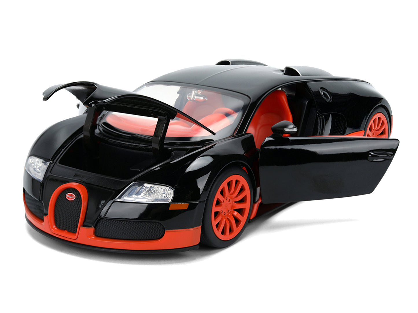 2011 Bugatti Veyron Black with Orange Accents and Orange Interior "Hyper-Spec" Series 1/24 Diecast Model Car
