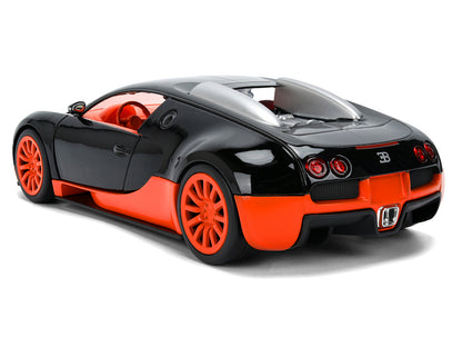 2011 Bugatti Veyron Black with Orange Accents and Orange Interior "Hyper-Spec" Series 1/24 Diecast Model Car