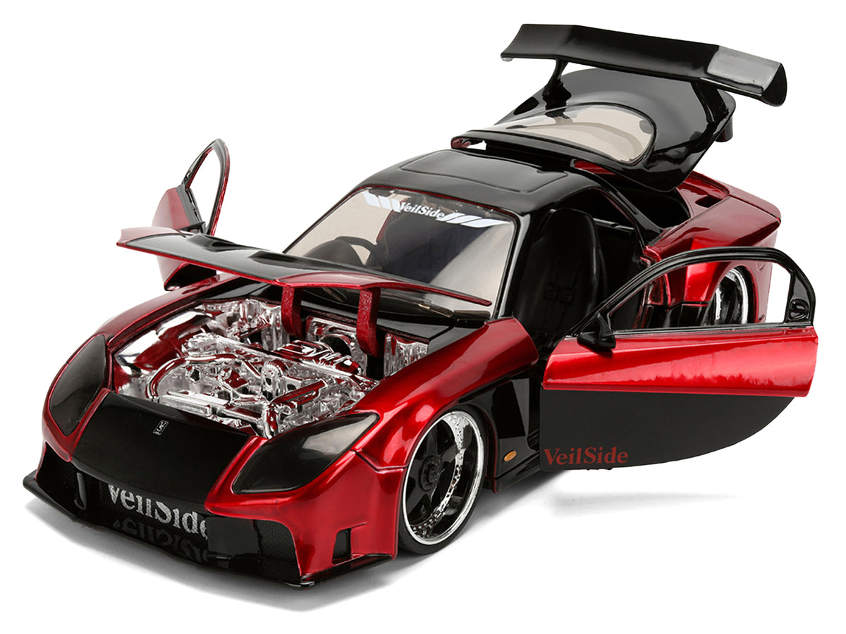 1995 Mazda RX-7 Widebody RHD (Right Hand Drive) "VeilSide" Black and Red Metallic "JDM Tuners" Series 1/24 Diecast Model Car