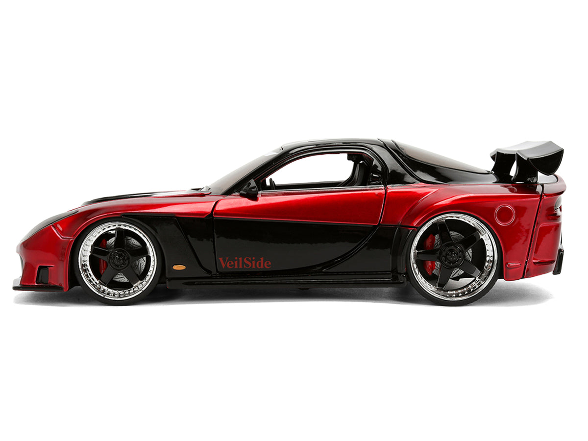 1995 Mazda RX-7 Widebody RHD (Right Hand Drive) "VeilSide" Black and Red Metallic "JDM Tuners" Series 1/24 Diecast Model Car