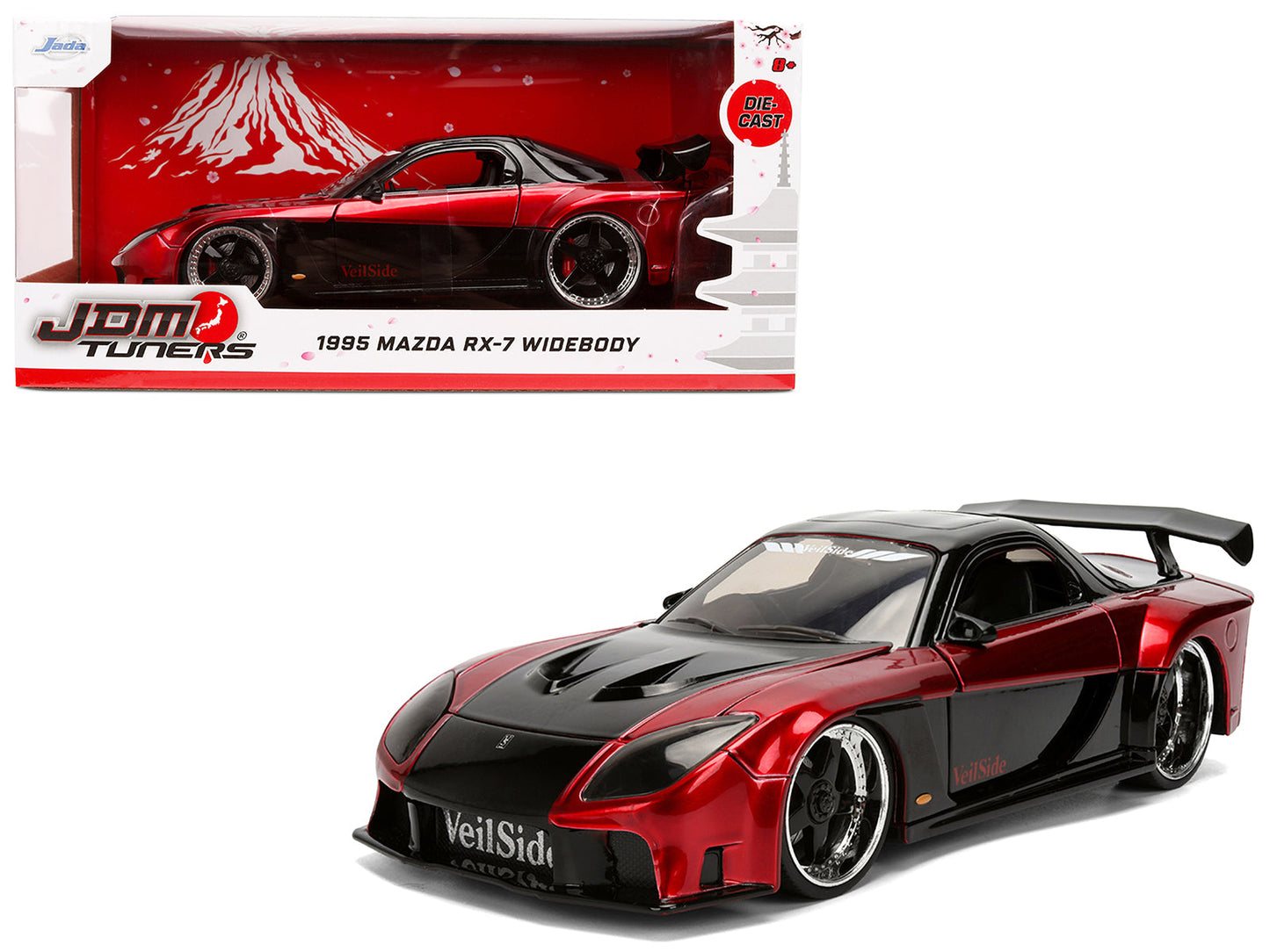 1995 Mazda RX-7 Widebody RHD (Right Hand Drive) "VeilSide" Black and Red Metallic "JDM Tuners" Series 1/24 Diecast Model Car