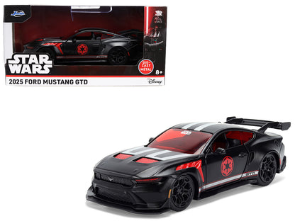 2025 Ford Mustang GTD "Darth Vader" Matt Black with Silver Stripes and Graphics "Star Wars" "Hollywood Rides" Series 1/32 Diecast Car Model