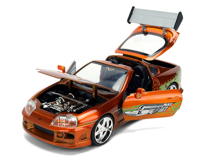 Brian's Toyota Supra Orange Color Brush Finish 25 Years of Fast & Furious Anniversary "The Fast and the Furious" (2001) Movie "Fast & Furious" Series 1/24 Diecast Model Car