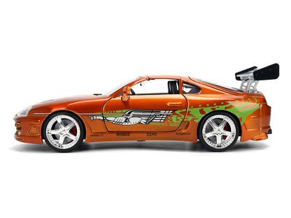 Brian's Toyota Supra Orange Color Brush Finish 25 Years of Fast & Furious Anniversary "The Fast and the Furious" (2001) Movie "Fast & Furious" Series 1/24 Diecast Model Car