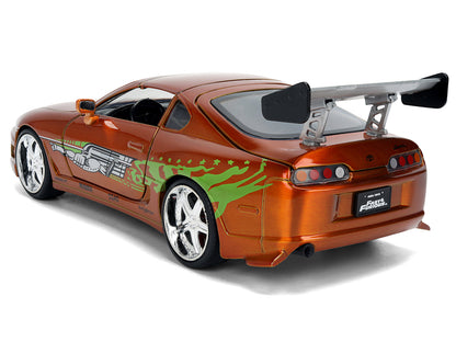 Brian's Toyota Supra Orange Color Brush Finish 25 Years of Fast & Furious Anniversary "The Fast and the Furious" (2001) Movie "Fast & Furious" Series 1/24 Diecast Model Car