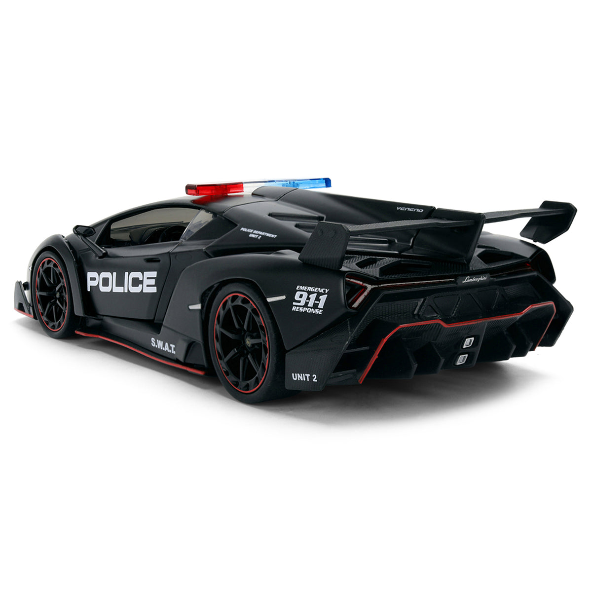 Lamborghini Veneno "Police" Matt Black "Hyper-Spec" Series 1/24 Diecast Model Car