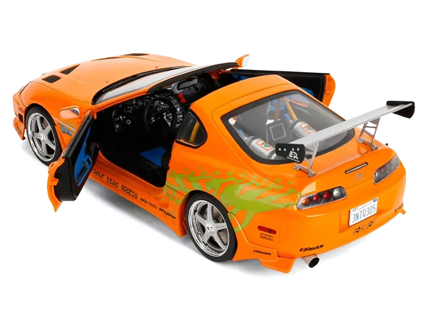 1993 Toyota Supra Orange with Graphics "The Fast and the Furious" (2001) Movie "25 Years of Fast & Furious" Series 1/18 Diecast Model Car