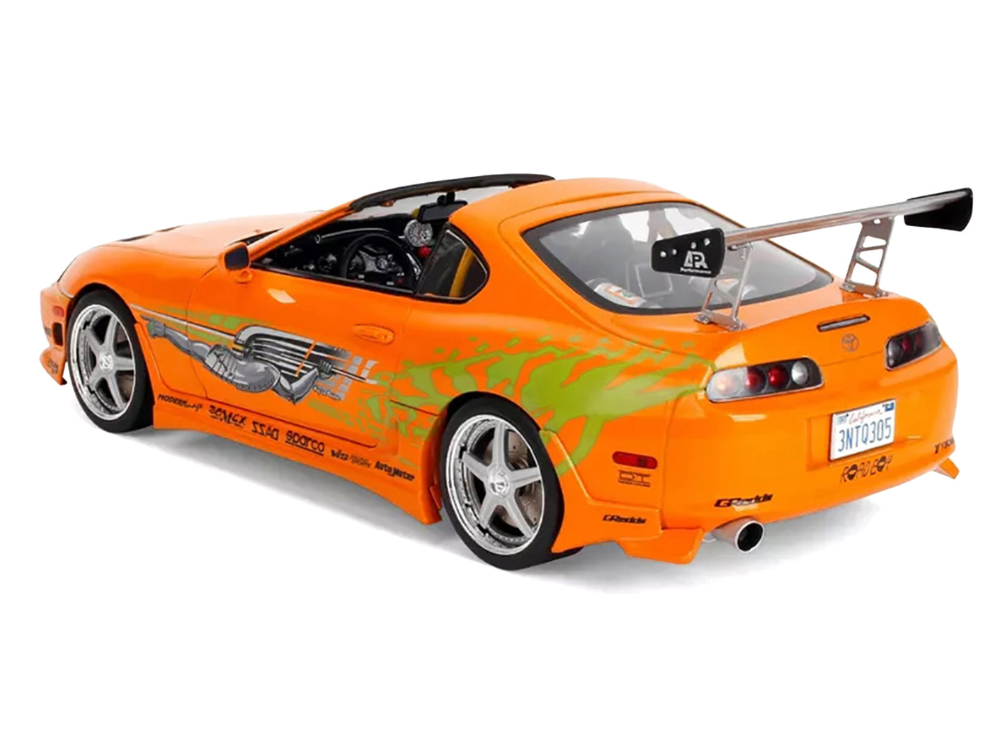 1993 Toyota Supra Orange with Graphics "The Fast and the Furious" (2001) Movie "25 Years of Fast & Furious" Series 1/18 Diecast Model Car