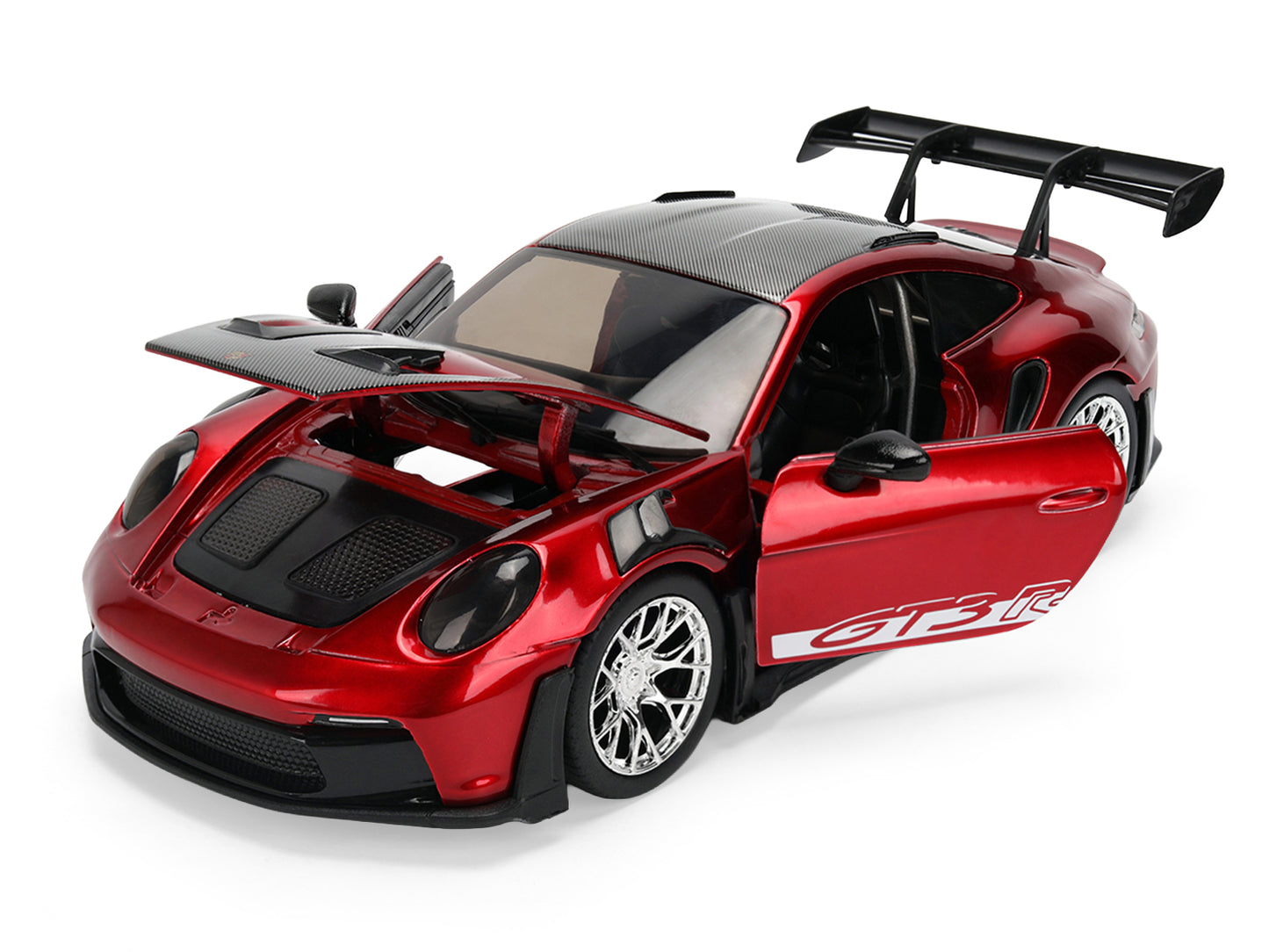 Porsche 911 (992) GT3 RS Red Chrome with Carbon Top and Hood Stripes "Hyper-Spec" Series 1/24 Diecast Model Car