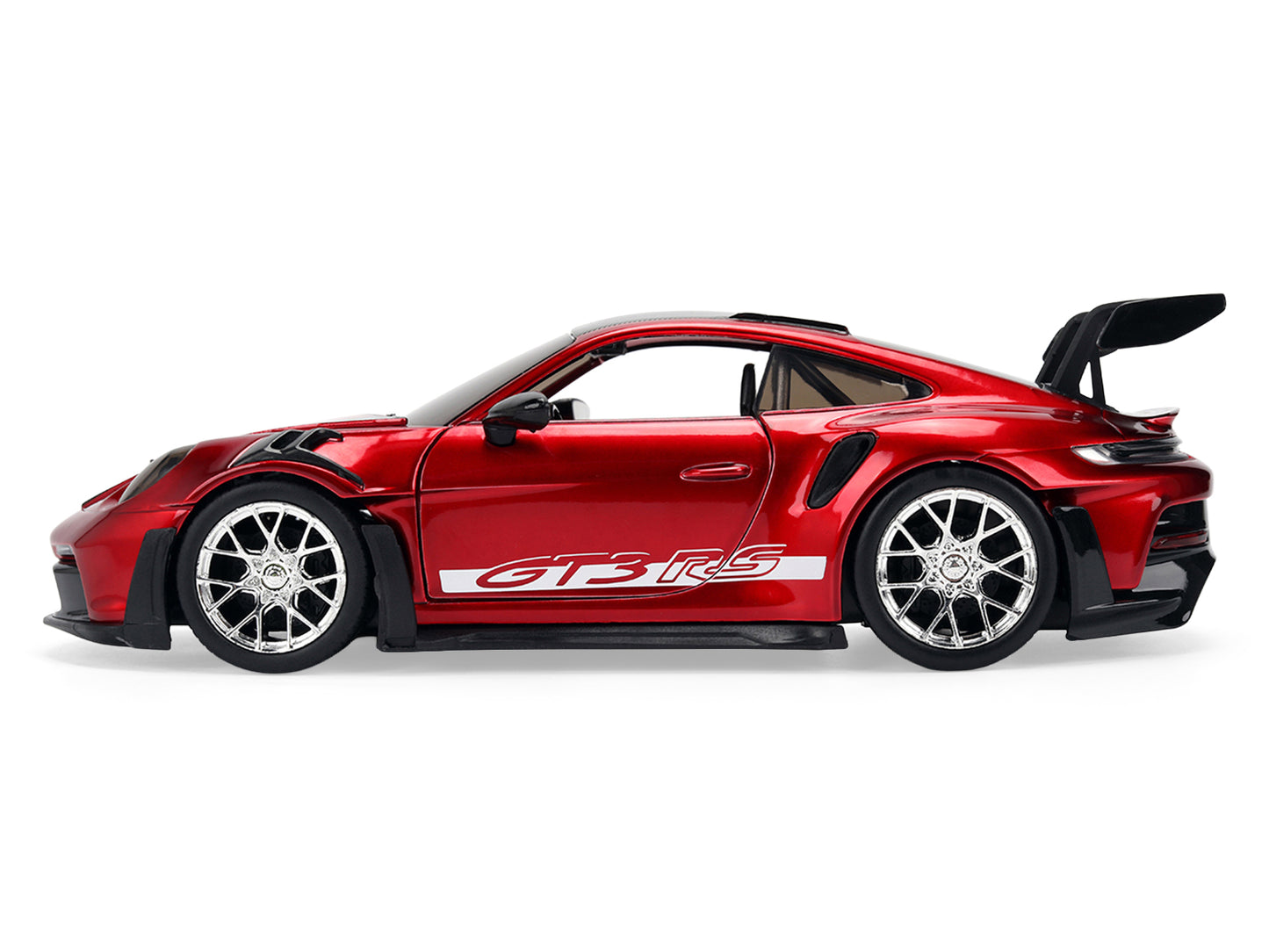Porsche 911 (992) GT3 RS Red Chrome with Carbon Top and Hood Stripes "Hyper-Spec" Series 1/24 Diecast Model Car