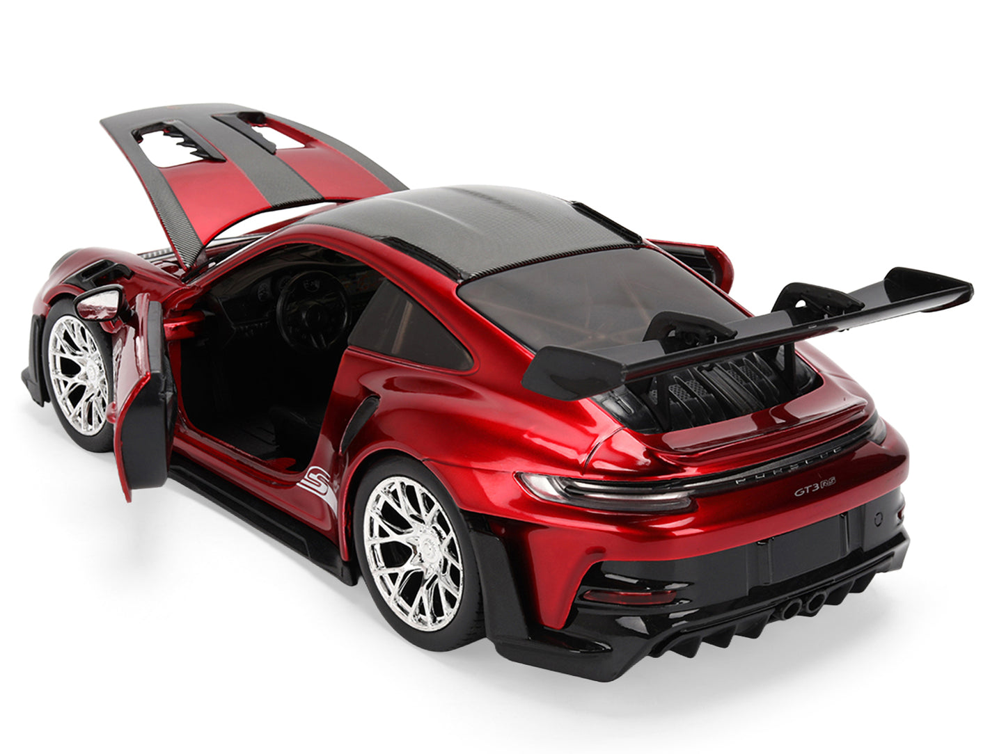 Porsche 911 (992) GT3 RS Red Chrome with Carbon Top and Hood Stripes "Hyper-Spec" Series 1/24 Diecast Model Car