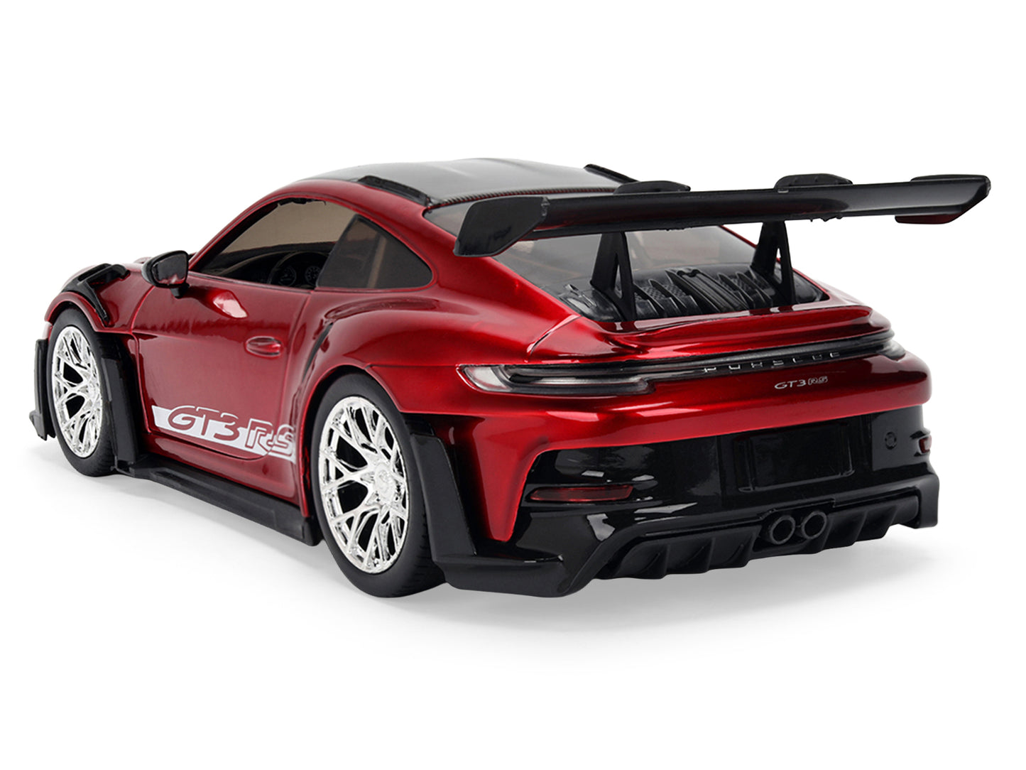 Porsche 911 (992) GT3 RS Red Chrome with Carbon Top and Hood Stripes "Hyper-Spec" Series 1/24 Diecast Model Car