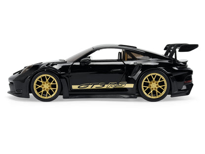 Porsche 911 (992) GT3 RS Black with Carbon Top and Hood Stripes and Gold Wheels "Hyper-Spec" 1/24 Diecast Model Car