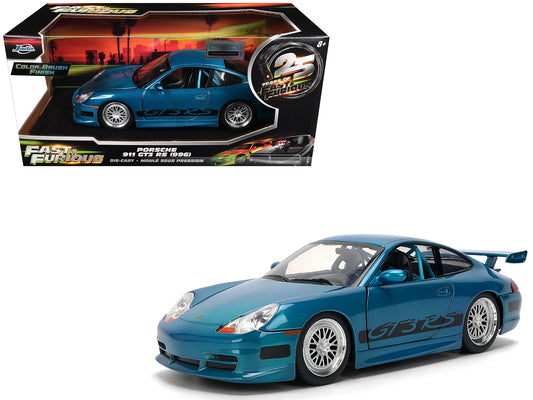 Porsche 911 GT3 RS (996) Blue Color Brush Finish "Fast Five" (2011) Movie "25 Years of Fast & Furious" Series 1/24 Diecast Model Car