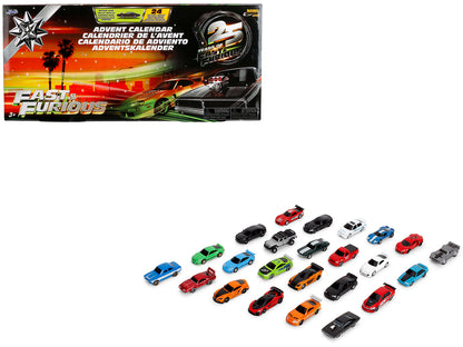 25 Years of Fast & Furious Advent Calendar Set of 24 Nano Cars "Nano Hollywood Rides" Series Diecast Model Cars