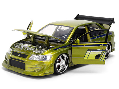 Brian's Mitsubishi Lancer Evolution VII Green Color Brush Finish "2 Fast 2 Furious" (2003) Movie "25 Years of Fast & Furious" Series1/24 Diecast Model Car
