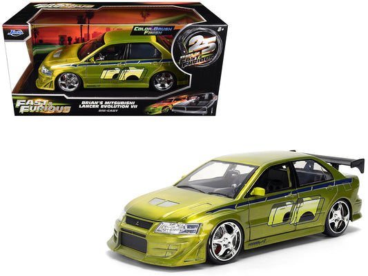 Brian's Mitsubishi Lancer Evolution VII Green Color Brush Finish "2 Fast 2 Furious" (2003) Movie "25 Years of Fast & Furious" Series1/24 Diecast Model Car