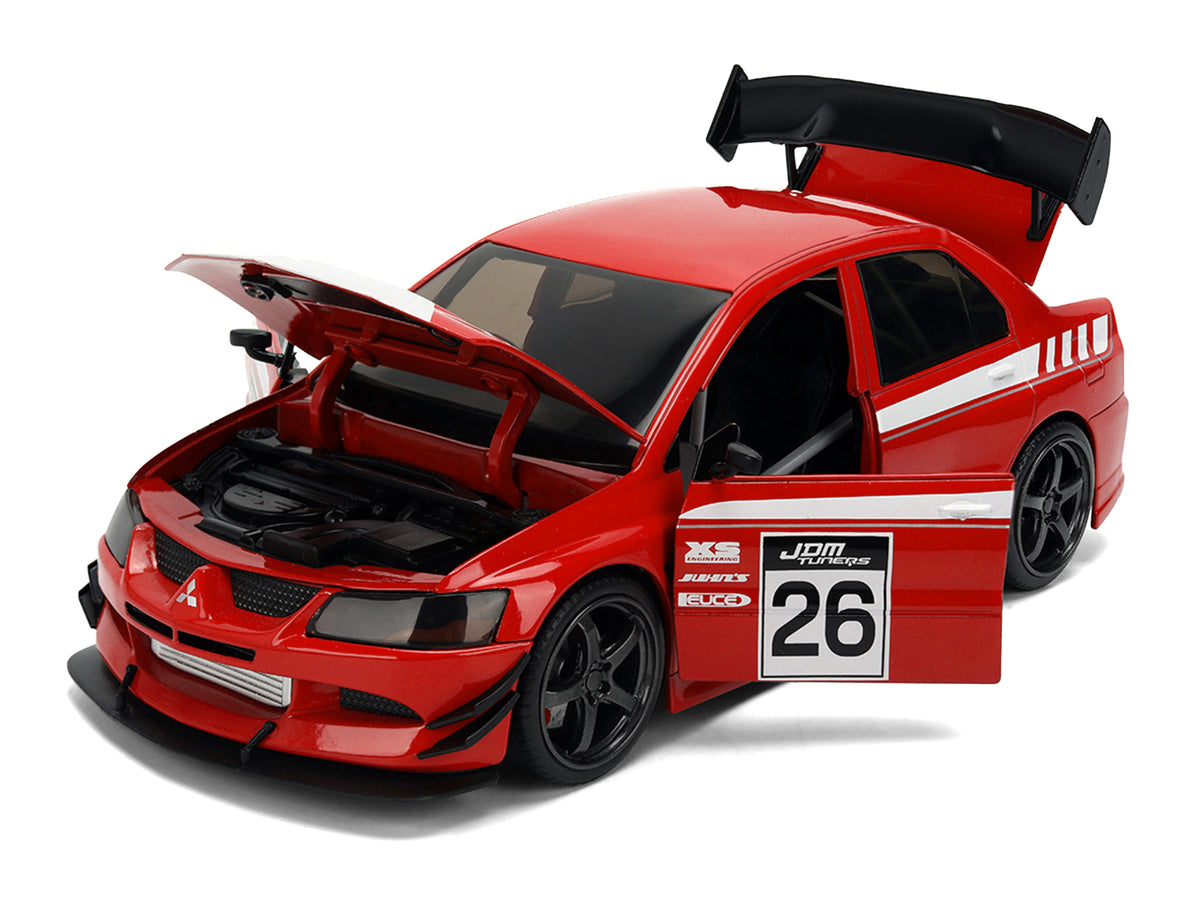 2006 Mitsubishi Lancer Evolution IX RHD (Right Hand Drive) #26 Red with White Graphics "JDM Tuners" Series 1/24 Diecast Model Car
