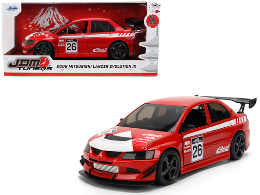 2006 Mitsubishi Lancer Evolution IX RHD (Right Hand Drive) #26 Red with White Graphics "JDM Tuners" Series 1/24 Diecast Model Car
