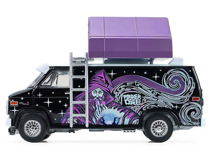 1978 GMC Vandura Custom Van Black with Wizard Graphics and White Top with Camp'otel Cartop Sleeper Tent "The Great Outdoors" Series 4 1/64 Diecast Model Car