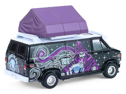1978 GMC Vandura Custom Van Black with Wizard Graphics and White Top with Camp'otel Cartop Sleeper Tent "The Great Outdoors" Series 4 1/64 Diecast Model Car
